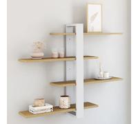 IDMarket - Etagère Murale avec étagères coulissantes ORA 4 Niveaux façon hêtre et Blanc