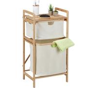 Étagère-panier à linge Relaxdays, en bambou, avec 2 compartiments de tri, dimensions : 85 x 44 x 33 cm, étagère de salle de bain avec panier à linge, naturel/beige