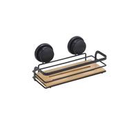 MSV Etagère Panier de Douche à ventouses Acier & Bambou Noir Mat