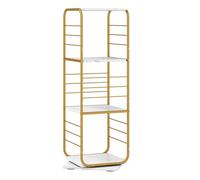 Étagère Pivotante à 360° à 4 Niveaux COSTWAY, Cadre en Métal, Bibliothèque d'Angle Rotatif sur Pieds 40 x 40 x 115 cm, Or et Blanc