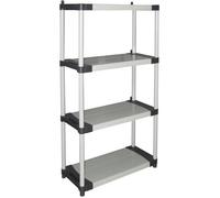TOOD - Étagère de rangement en plastique renforcé 4 tablettes - Charge max 80 kg par tablette - Dimensions 80 x 40 x 168 cm - Noir et gris