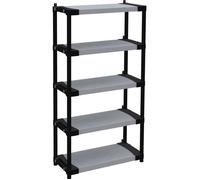 TOOD Étagère de Rangement en Plastique - 5 Tablettes - Charge 80 kg - Dimensions 80 x 40 x 171 cm - Couleur Noir/Gris - Pour Garage, Atelier, Stockage