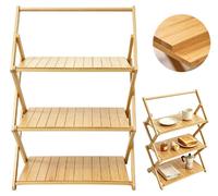 Étagère pliante en bambou - Trois niveaux - Modèle à poser au sol - Pas d'installation requise - Polyvalente - Finition en bois naturel