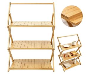 Étagère pliante en bambou - Trois niveaux - Modèle à poser au sol - Pas d'installation requise - Polyvalente - Finition en bois naturel