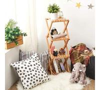 Étagère pliante en bois, 4 tablettes, rangement en bois, étagère sur pied pour petits espaces, compacte, minimaliste, structure en bois