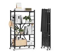 Étagère Pliante Mobile-VEVOR-4 Niveaux-Étagère Pliante à Roulettes-66x33x117 cm-Métal-Capacité Charge Statique 340 kg-Noir
