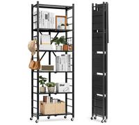 VEVOR 6 étages, étagères pliables avec roulettes, 30 x 61 x 183 cm, étagère pliable pour charges lourdes, étagère sur pied sans montage, étagère ménagère, étagère de cuisine, étagère métallique pour g