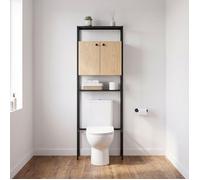 Etagère pont WC bois et métal noir - avec rangement fermé - 180x66cm