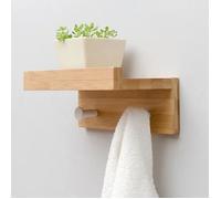Étagère Porte-Serviette Porte-Manteau Mural rangement en Bambou métal 22.7*12*8 cm avec 2 crochets salle de bain garde-robe pour l