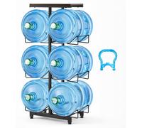 Étagère pour bidons d'eau - Support à 4 niveaux - Double rangée - Pour 6 bouteilles d'eau - Gain de place - Idéal pour la cuisine, le bureau, le salon - Noir et marron