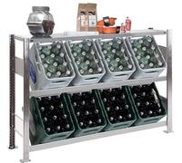 Étagère pour caisses de boissons, capacité pour 8 caisses, dimensions 100 x 136 x 33,6 cm, galvanisée, 2 niveaux + 1 fond, capacité de charge de 450 kg, qualité industrielle, fabriquée en Allemagne. S