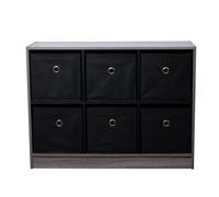 Étagère pour chambre d'enfant avec 6 compartiments, étagère en bois, étagère à jouets, étagère sur pied, 6x boîtes pliantes, bibliothèque, noir, boîtes en tissu, LxHxP 80x60x30 cm