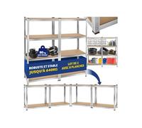 Rangement - TECTAKE - Étagère d'angle pour charges lourdes en MDF résistant et réglable, jusqu'à 640 kg, 160 x 160 x 40 cm - Argent