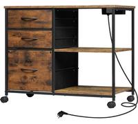 Étagère pour disques vinyles - 80 x 66 x 40 cm - bois/tissu - avec prise électrique