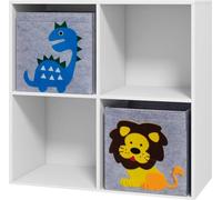 Étagère pour enfants avec 2 bacs de rangement, étagère pour chambre d'enfant, étagère à jouets, blanc et gris, 61,8 x 29,9 x 61,8 cm