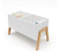 Étagère pour enfants avec 2 compartiments ouverts - Boîtes de rangement pour jouets et coffre à jouets - 40x66,5x34,5 cm - Blanc et bois clair