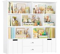 Étagère pour enfants avec boîtes sur roulettes, étagère à livres pour enfants avec 4 niveaux et 2 tiroirs, meubles pour chambre d'enfant, étagère à jouets, étagère de rangement, bibliothèque pour enfa