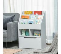 Étagère pour enfants avec tiroir, bibliothèque pour chambre d'enfant, 3 compartiments, mélaminé, gris | 60x29,9x90 cm | MDF | Système de sécurité anti-basculement