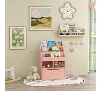 Étagère pour enfants avec tiroir et roulettes, bibliothèque pour chambre d'enfant, en MDF avec système de sécurité anti-basculement, couleur rose | 60 x 29,9 x 90 cm | 3 compartiments + 1 tiroir