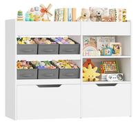 Étagère pour enfants - Bibliothèque avec 6 boîtes de rangement sur roulettes - 4 niveaux - Rangement pour jouets et livres - Bois MDF - Pour chambres d'enfants et chambres à coucher - Blanche