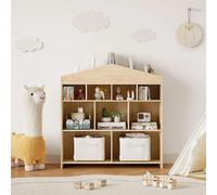 Étagère pour enfants, bibliothèque et rangement pour jouets - Étagère en bois en forme de maison - 3 niveaux, 15 compartiments - Structure robuste à 4 montants - Idéale pour les chambres d'enfants, po