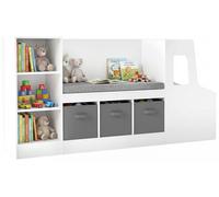 Étagère pour enfants COSTWAY, bibliothèque pour enfants en forme de voiture avec banc, 7 compartiments, 3 tiroirs et coussin pour s'asseoir, étagère à jouets, bibliothèque pour enfants, dimensions : 1