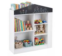 Étagère pour enfants COSTWAY en forme de maison, étagère pour enfants avec tableau noir et 11 compartiments, étagère à livres pour enfants, étagère à jouets Montessori, blanche (94 x 30 x 102 cm)