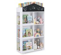 Étagère pour enfants COSTWAY en forme de maison, étagère pour enfants avec tableau noir, étagère pour livres d'enfants à 13 compartiments, étagère à jouets Montessori, blanche (64 x 30 x 116,5 cm)