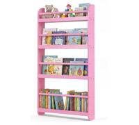 Étagère pour enfants COSTWAY, étagère pour enfants à 4 tablettes, étagère murale en bois pour jouets et livres, étagère de rangement étroite, 56 x 12 x 107 cm, rose