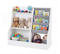 Étagère pour enfants COSTWAY, étagère pour enfants avec 2 compartiments, 2 tablettes et 3 casiers en tissu, étagère à jouets, rangement pour jouets pour chambre d'enfant, 89 x 35,5 x 80 cm