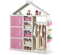Étagère pour enfants en forme de maison, avec barre de suspension, étagère à livres pour enfants, étagère à jouets avec des étagères, des paniers latéraux et 4 boîtes de rangement. Organisateur de jou