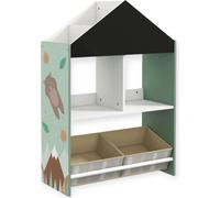 Étagère pour enfants en forme de maison avec tableau à craies et espace de rangement, organisateur de jouets
