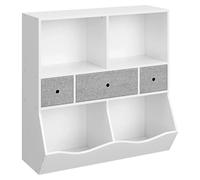Étagère pour enfants et jouets - Étagère autoportante - 3 niveaux - 7 compartiments ouverts - 3 tiroirs amovibles - Bois - 93 x 29 x 93 cm - Blanc