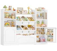 Étagère pour enfants et rangement pour jouets - Étagère en bois avec 8 bacs amovibles - 15 compartiments - Meuble de chambre d'enfant / bibliothèque - 140,5 x 33 x 108,2 cm - Blanc