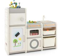 Étagère pour enfants - Étagère à jouets avec boîtes - 4 compartiments - Étagère à livres pour chambre d'enfant - Gris
