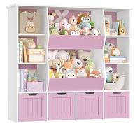 Étagère pour enfants, idéale pour ranger les jouets - Armoire à jouets - 8 boîtes amovibles - Structure en bois - Montée sur roulettes - Dimensions : 124,5 x 35 x 118 cm - Rose
