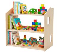 Étagère pour enfants « Maison » de Relaxdays, H x l x P : 59 x 61 x 39 cm, 3 niveaux, étagère Montessori, chambre d'enfant, bois, naturel