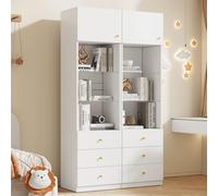 Étagère pour enfants Merax*2, armoire haute avec espace de rangement ouvert et 3 tiroirs, étagères en verre, bibliothèque, mobilier pour chambre d'enfant, 50 × 40 × 180 cm, blanc