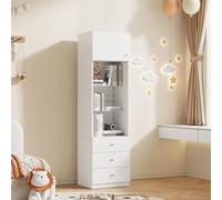 Étagère pour enfants Merax, armoire haute avec espace de rangement ouvert et 3 tiroirs, étagères en verre, bibliothèque, mobilier pour chambre d'enfant, 50 × 40 × 180 cm, blanc