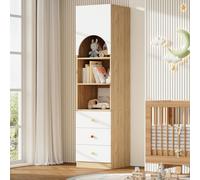 Étagère pour enfants Merax, bibliothèque avec 3 tiroirs et étagères, porte arquée anti-poussière, poignées en céramique, mobilier pour chambre d'enfant, blanc et aspect bois
