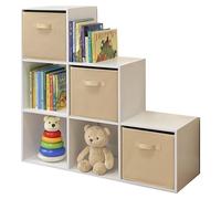 Étagère pour enfants, organisateur de jouets, GINGER HOME avec 6 compartiments et boîtes en tissu, blanc, mobilier Montessori