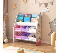 Étagère pour enfants 'Ponteceso' avec 2 étagères et 6 boîtes pliantes Motif licorne 74 x 62 x 26,5 cm
