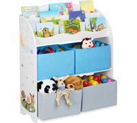 Étagère pour enfants Relaxdays, 4 bacs, motif feu de camp, rangement pour jouets, étagère pour chambre d'enfant, L x P x H : 98 x 82,5 x 30 cm, multicolore