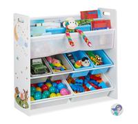 Étagère pour enfants Relaxdays, 6 bacs, 4 compartiments en tissu, motif feu de camp, HxLxP 78 x 86 x 26,5 cm, colorée