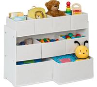 Étagère pour enfants Relaxdays avec 9 bacs en tissu, H x l x P : 60 x 92 x 30 cm, armoire à jouets pour chambre d'enfant, commode pour enfants, blanche