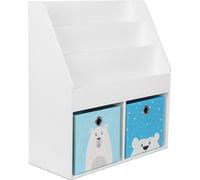 Étagère pour enfants Relaxdays, dimensions : 79 x 72 x 30,5 cm, 3 compartiments ouverts pour les livres, 2 bacs à jouets, étagère pour enfants, blanche