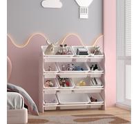 Étagère pour enfants 'Vestnes' avec 12 boîtes de rangement 78 x 86 x 27 cm au design ondulé Coton Candy / Blanc