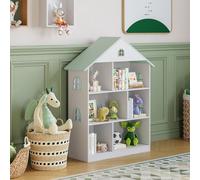 Étagère pour enfants « Vipsali » en forme de maison 107 x 83 x 30 cm Blanc/Vert menthe