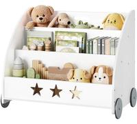 Étagère pour enfants WOLTU, étagère à livres pour enfants, étagère à jouets à roulettes, 3 étagères, étagère en bois pour chambre d'enfant, rangement polyvalent, blanc