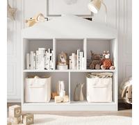 Étagère pour jouets et livres pour enfants - Bibliothèque avec 5 compartiments - Étagère et armoire en bois autoportantes - Pour les jouets et les livres - Adaptée aux garçons et aux filles - Blanche